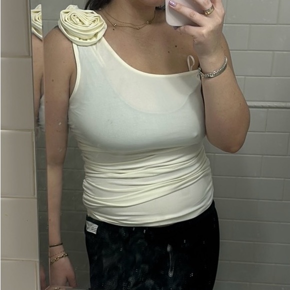 Mango Small Rosette One-Shoulder Ruched Top - Picture 2 of 2